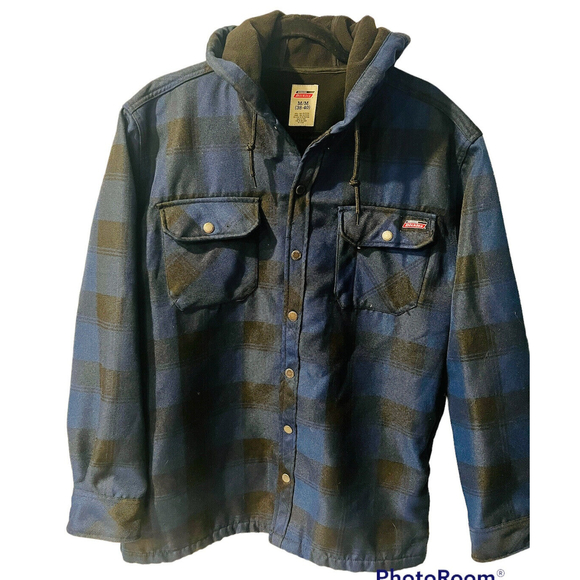 Dickies Other - Genuine Dickies Shirt Jacket Shacket Mens Size Medium Blue Plaid Snap Hoodie